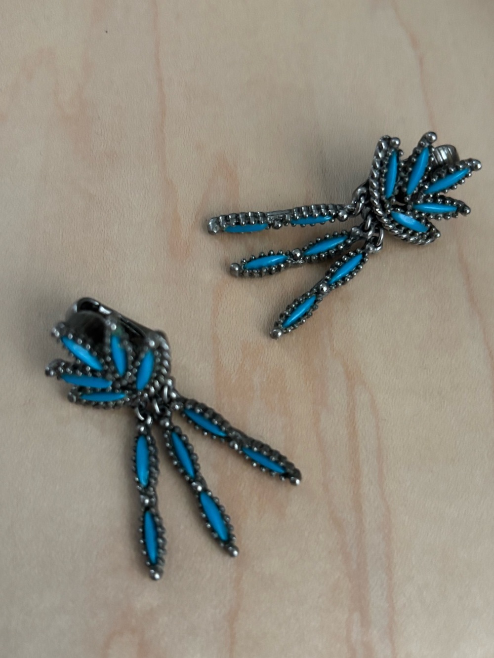 Vintage faux Turquoise in silvertone clip on Earrings - Women Jewelry